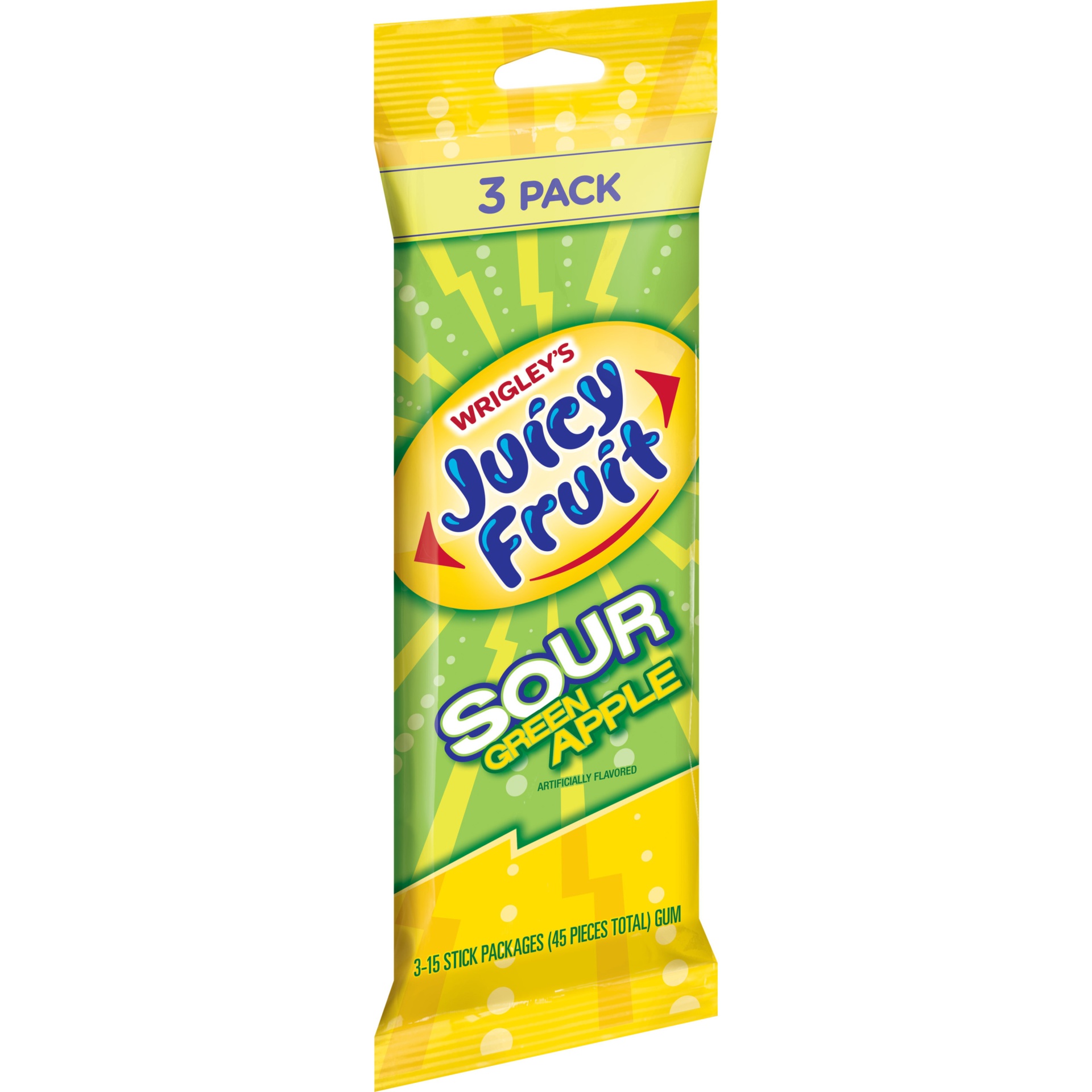 slide 1 of 1, Juicy Fruit Sour Green Apple Gum, multipack (3 Packs), 45 pc