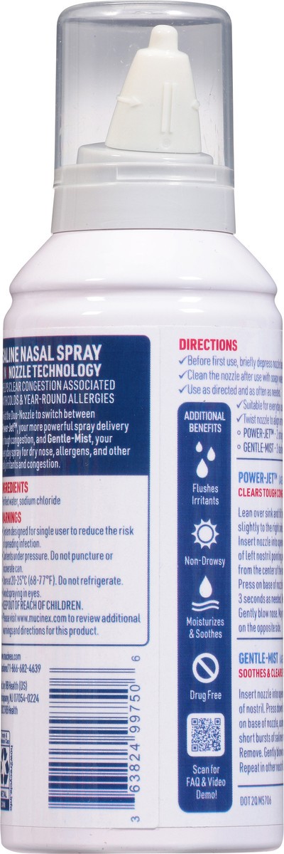 slide 6 of 12, Mucinex Sinus Saline Nasal Spray & Sinus Rinse, Non-Medicated, Additive Free, 4.5 oz