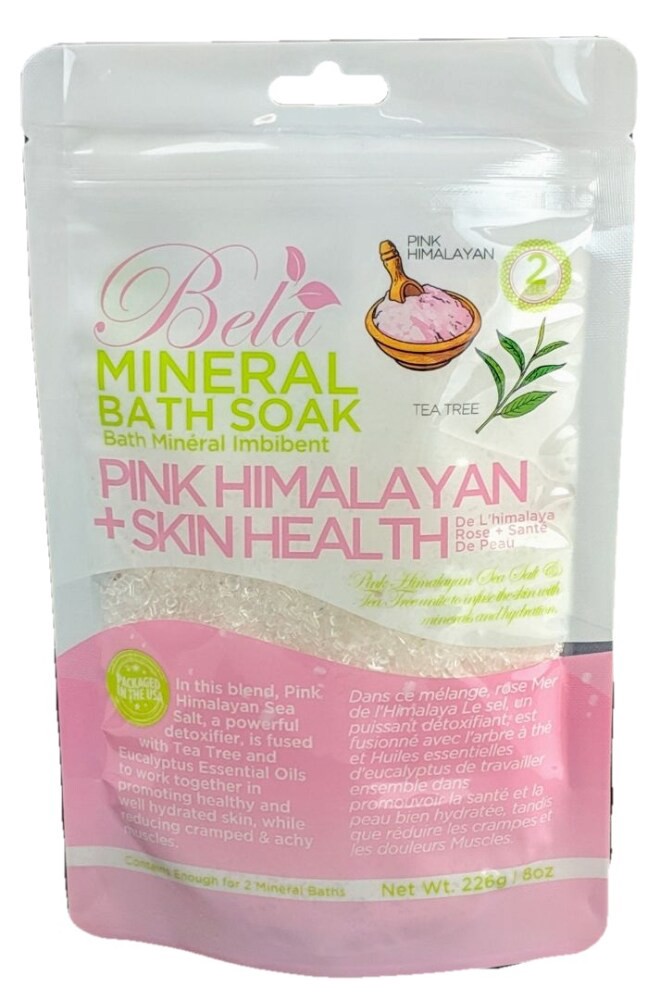 slide 1 of 7, Bela Mineral Bath Soak, Pink Himalayan + Skin Health, 226 Gram, 226 g
