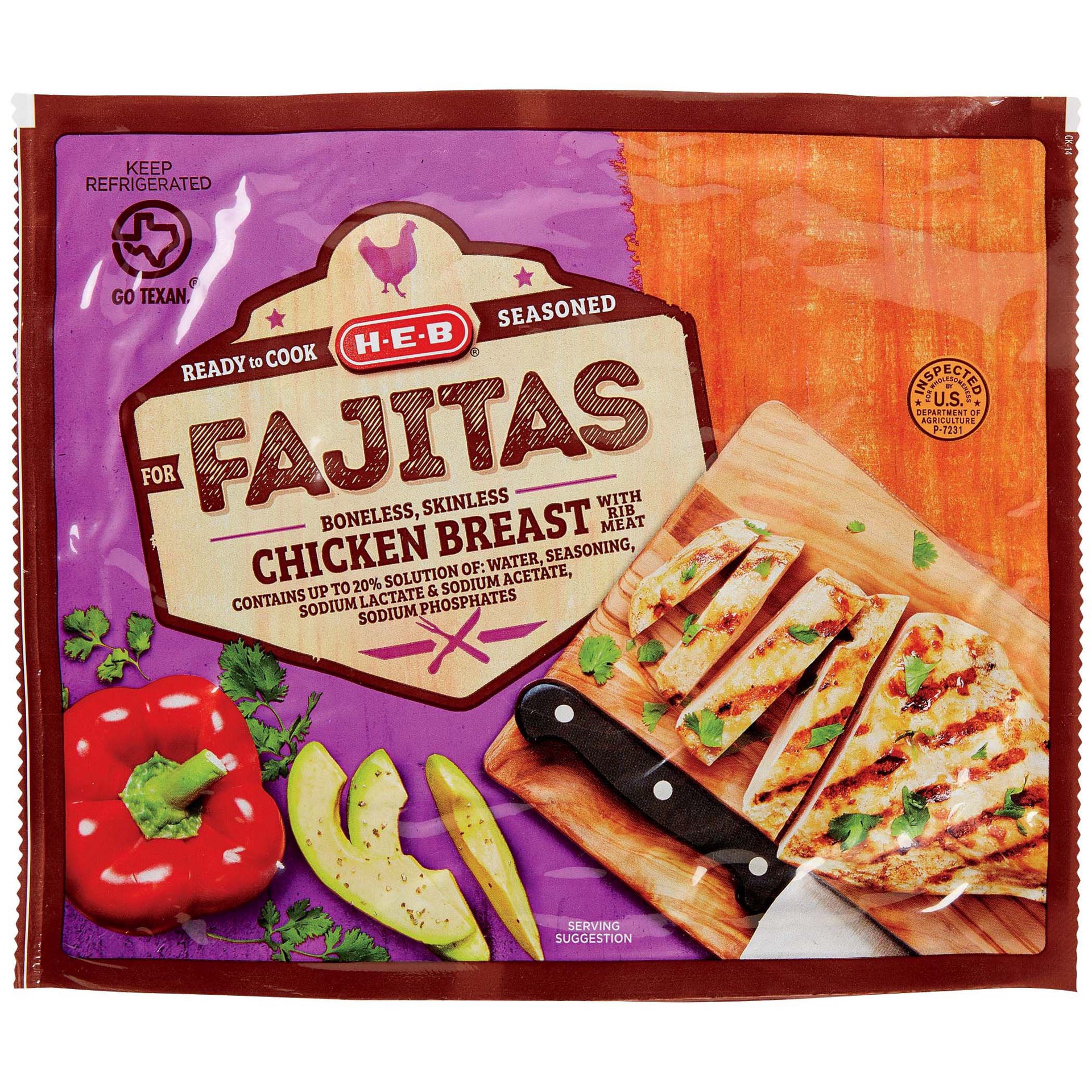 slide 1 of 1, H-E-B Seasoned Chicken Breast for Fajitas, per lb