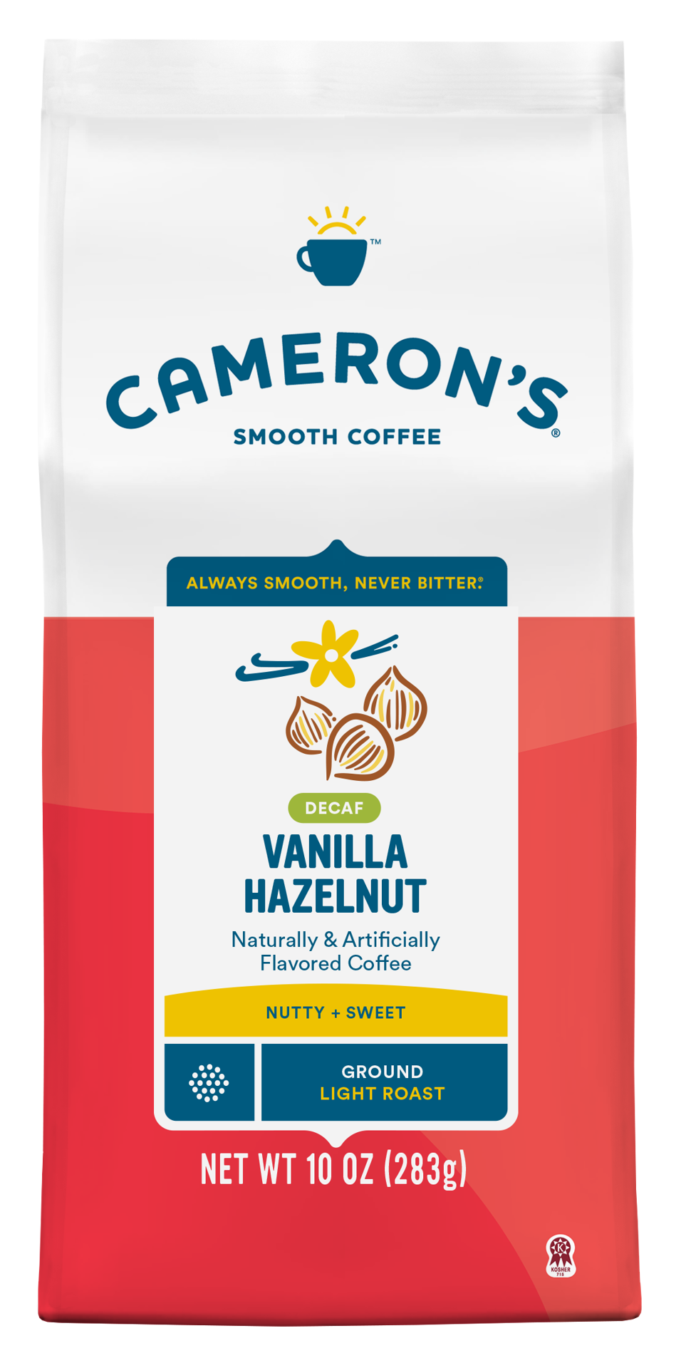 slide 1 of 1, Cameron's Coffee Roasted Ground Coffee Bag, Flavored, Decaf Vanilla Hazelnut, 10oz, 10 oz