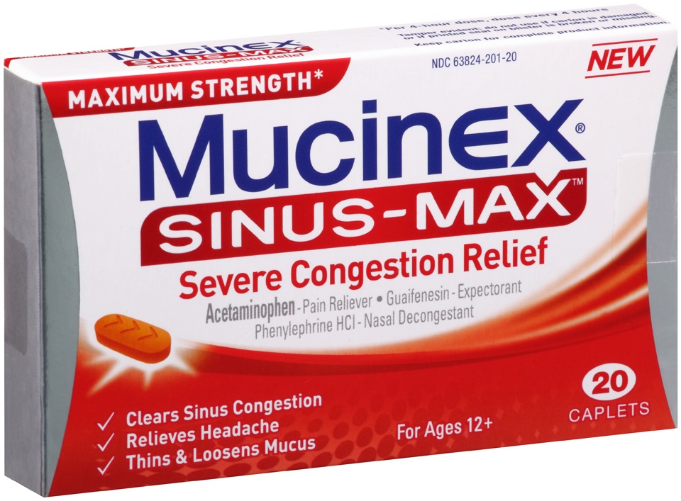 slide 1 of 1, Mucinex Sinus-Mx Severe Congestion, 20 ct