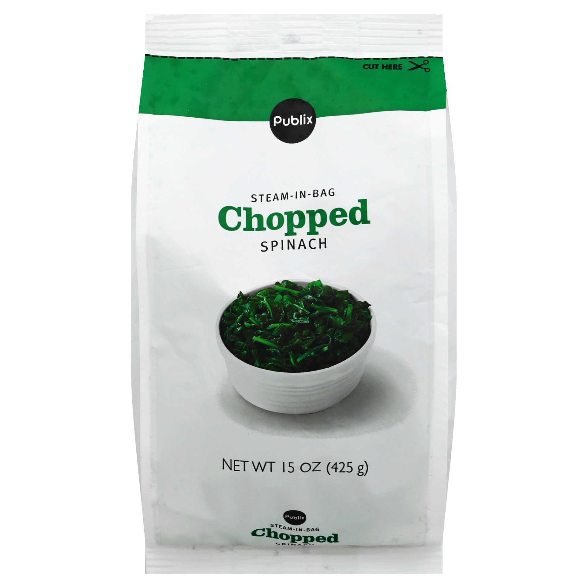 slide 1 of 1, Publix Steam-in-Bag Chopped Spinach, 15 oz