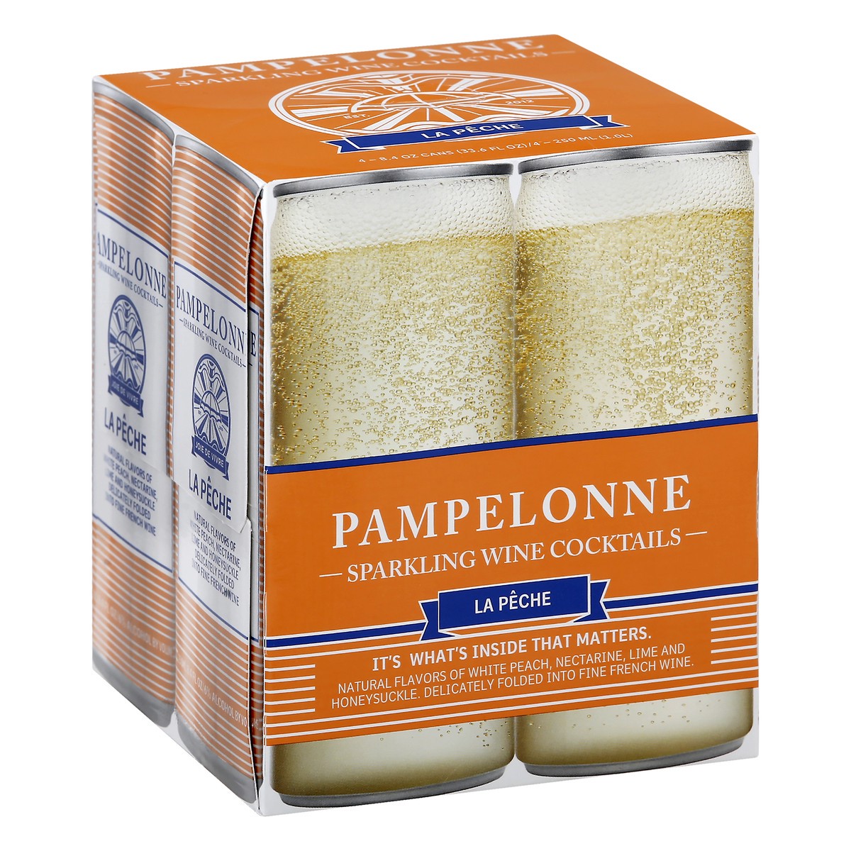 slide 8 of 9, Pampelonne Sparkling Wine Cocktails, La Peche 4Pk, 8.44 fl oz