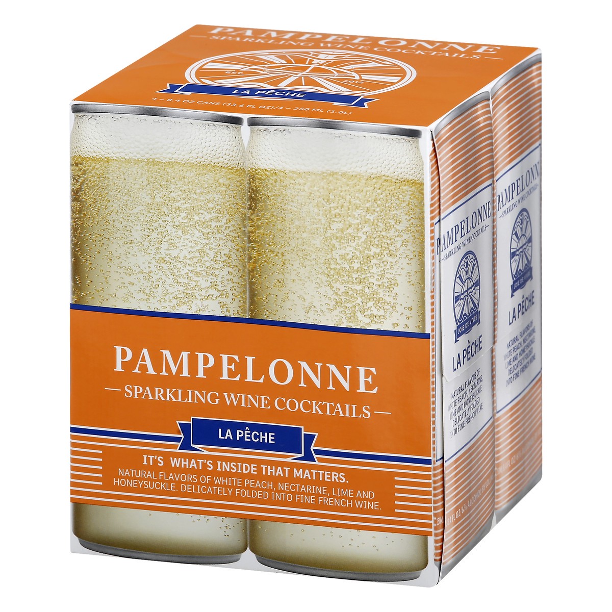 slide 5 of 9, Pampelonne Sparkling Wine Cocktails, La Peche 4Pk, 8.44 fl oz