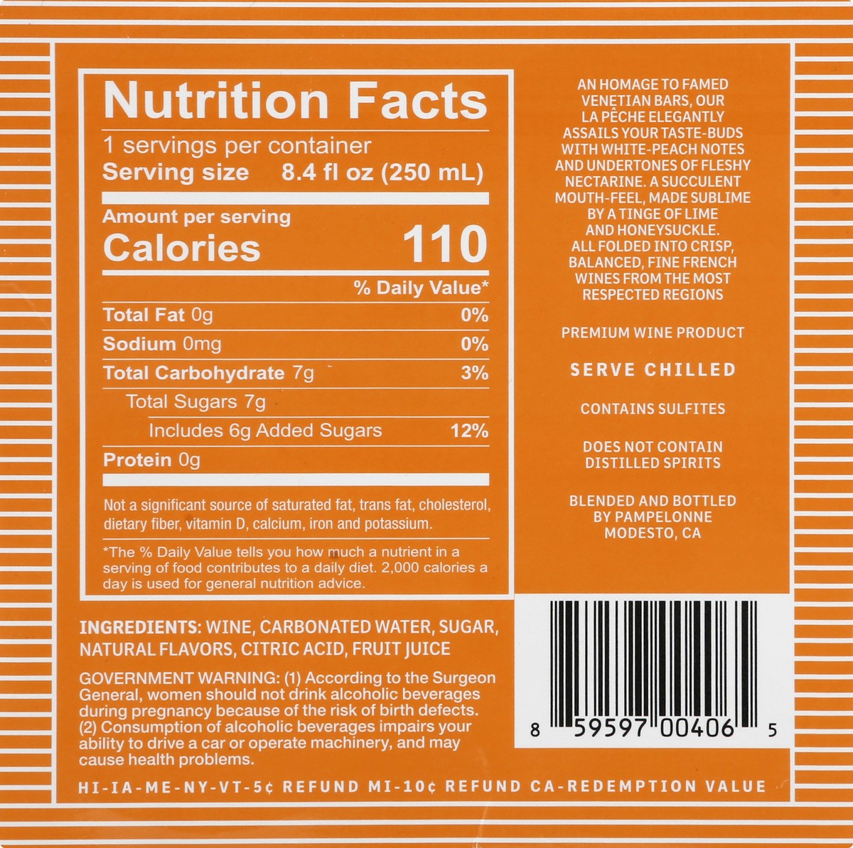 slide 2 of 9, Pampelonne Sparkling Wine Cocktails, La Peche 4Pk, 8.44 fl oz