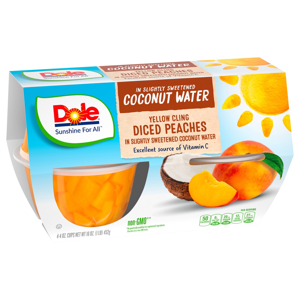 slide 2 of 11, DOLE Fruit Bowls Yellow Cling Diced Peaches in Slightly Sweetened Coconut Water 4-4 oz. Cups, 4 ct; 4 oz