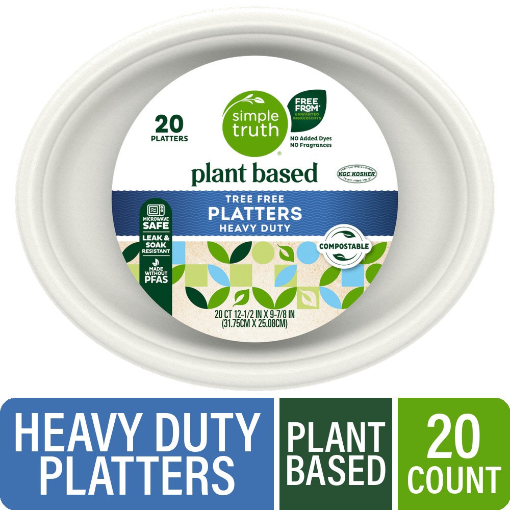 slide 1 of 4, Simple Truth Plant Based Tree Free Heavy Duty Compostable Platters, 20 ct / 12.5" x 9.875", 20 ct