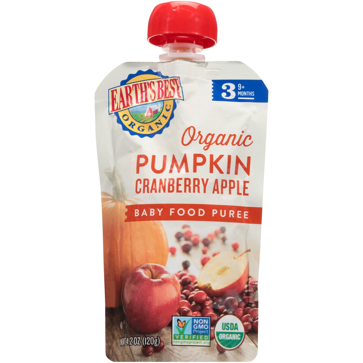 slide 6 of 7, Earth's Best Organic Stage 3 Pumpkin Cranberry Apple Organic Baby Food Puree 4.2 oz. Pouch, 4.2 oz