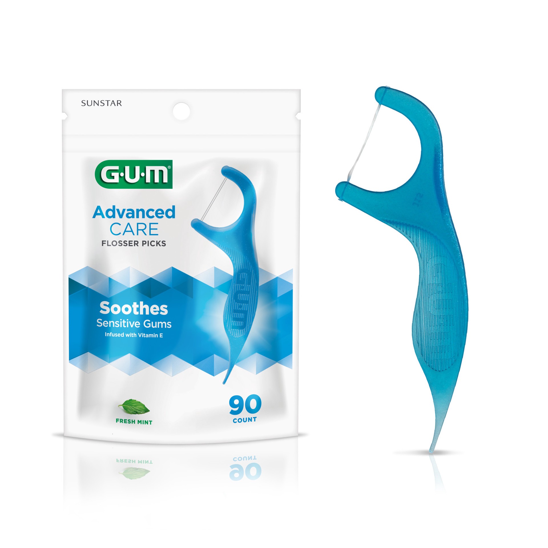 slide 1 of 3, G-U-M Advanced Care Floss Picks, Dental Flossers for Adults with Vitamin E and Fluoride, 90ct, 1 ct