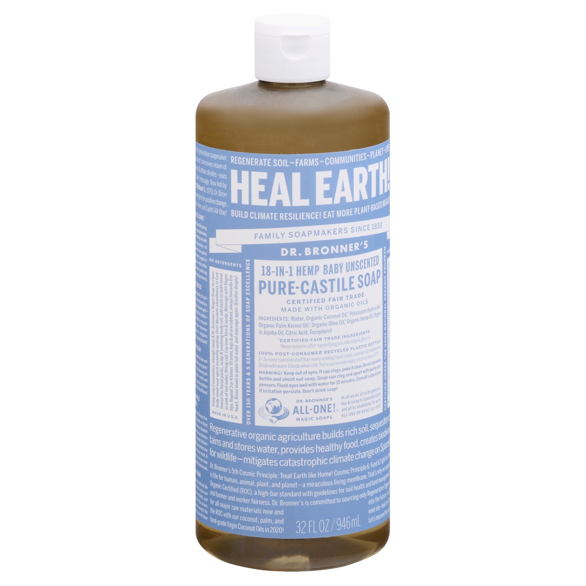 slide 6 of 9, Dr. Bronner's 18-in-1 Hemp Baby Unscented Pure-Castile Soap 32 oz, 32 oz