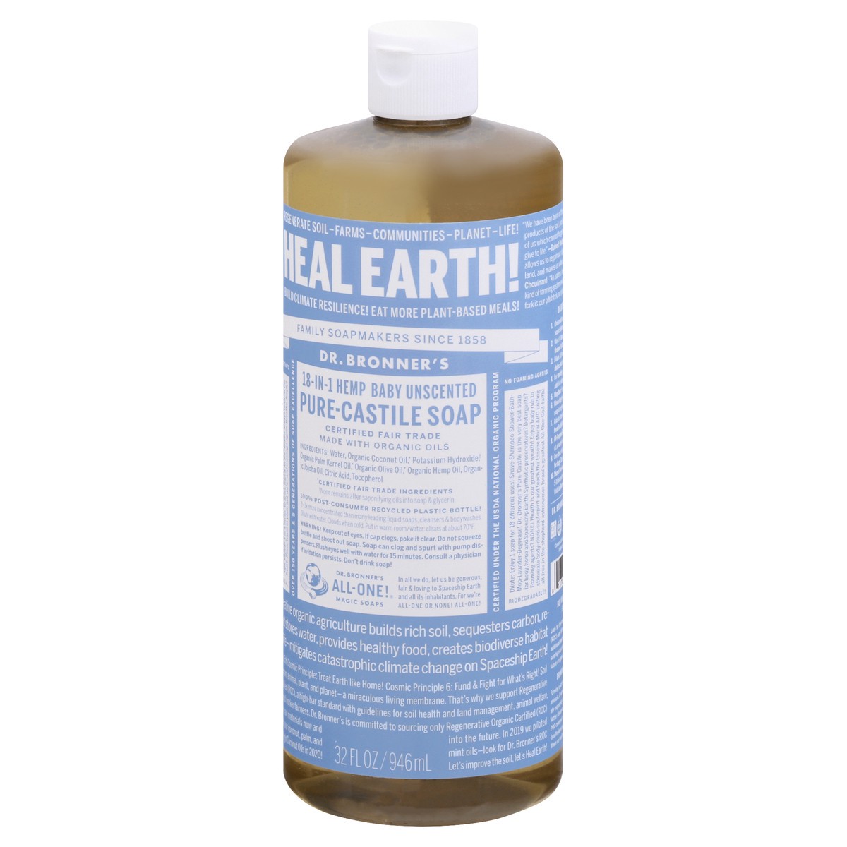 slide 8 of 9, Dr. Bronner's 18-in-1 Hemp Baby Unscented Pure-Castile Soap 32 oz, 32 oz