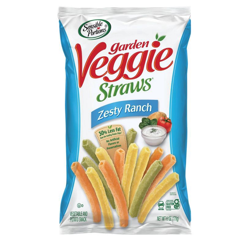 slide 1 of 7, Sensible Portions Garden Veggie Straws Zesty Ranch Vegetable & Potato Snack 6 oz. Bag, 6 oz