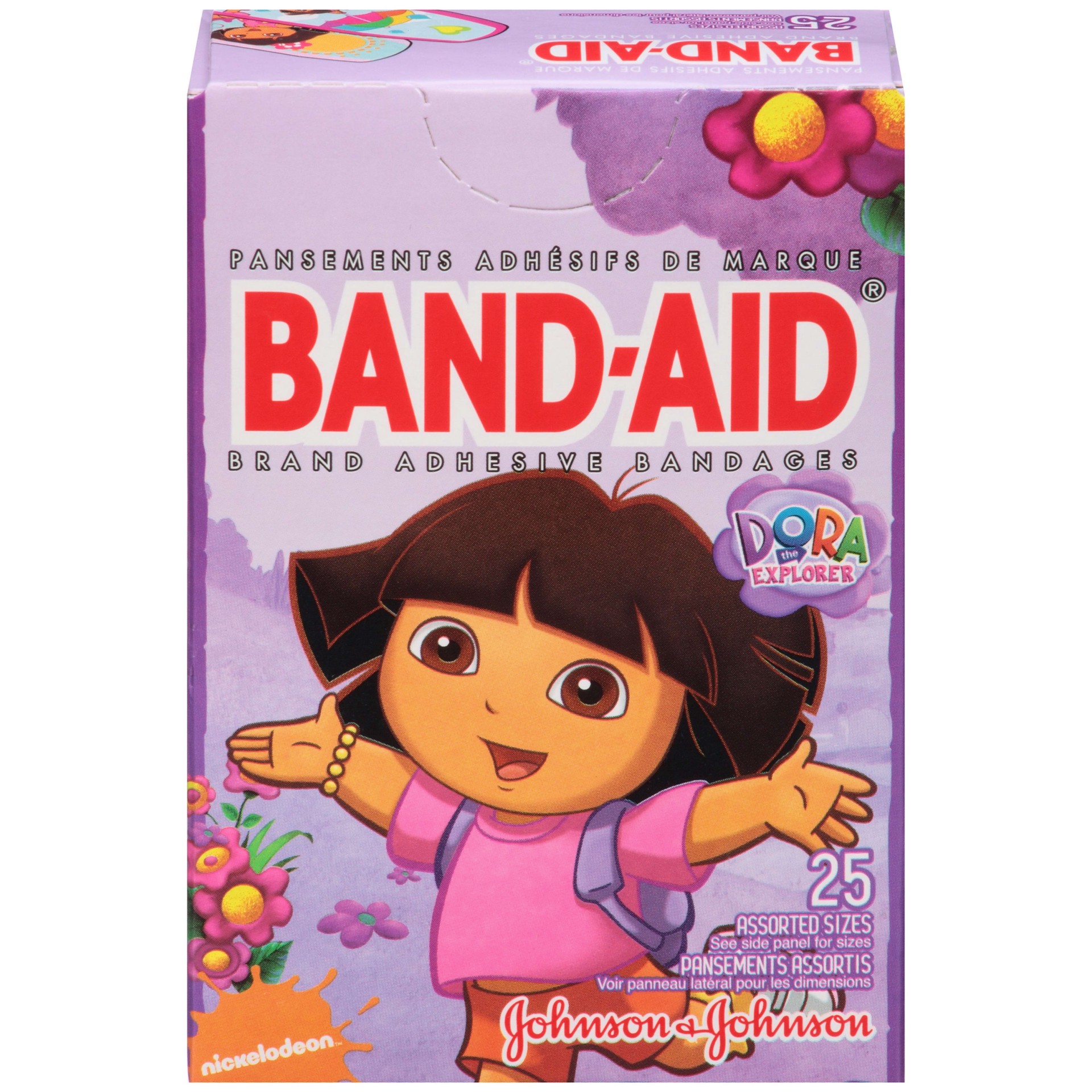 slide 4 of 5, BAND-AID Adhesive Bandages, Dora the Explorer for Kids, Assorted Sizes, 25 Count, 25 ct