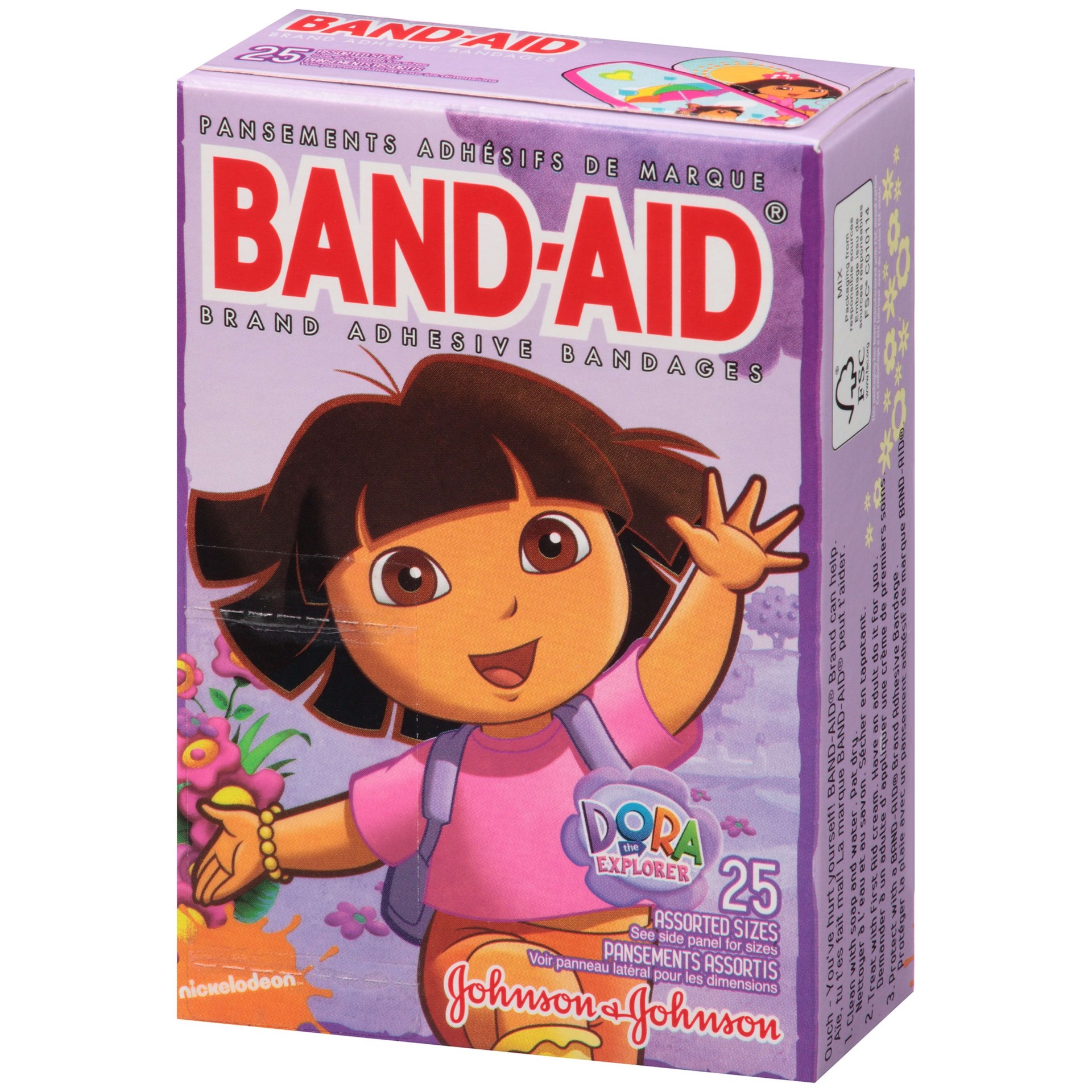 slide 5 of 5, BAND-AID Adhesive Bandages, Dora the Explorer for Kids, Assorted Sizes, 25 Count, 25 ct