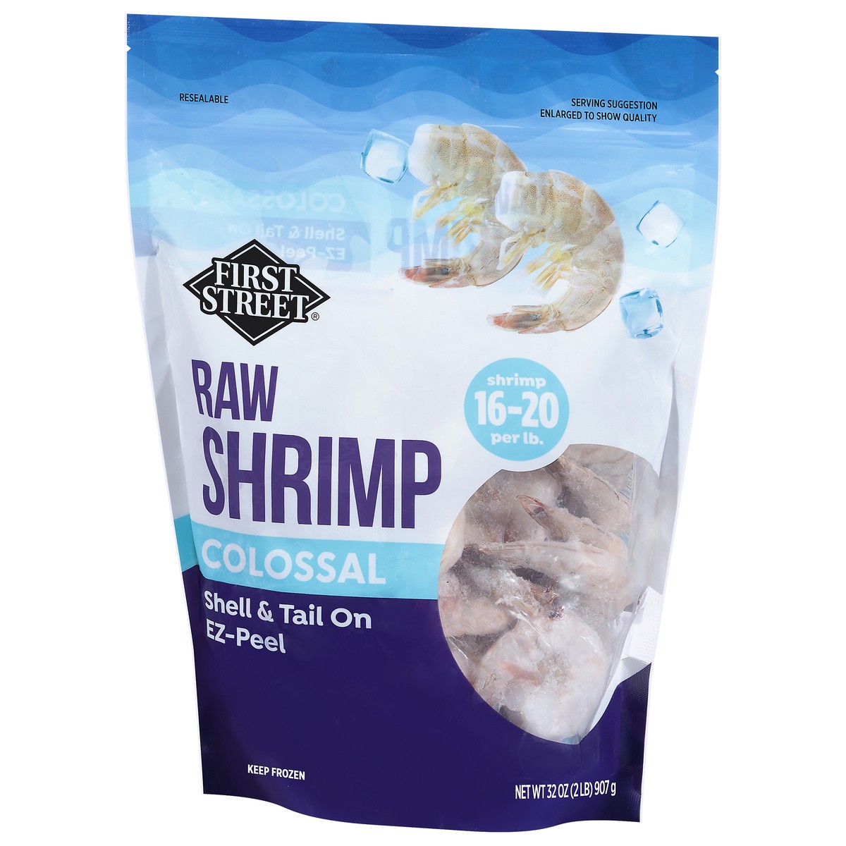 slide 3 of 4, First Street 16/20 Raw Shell On Ez Peel White Shrimp, 2 lb