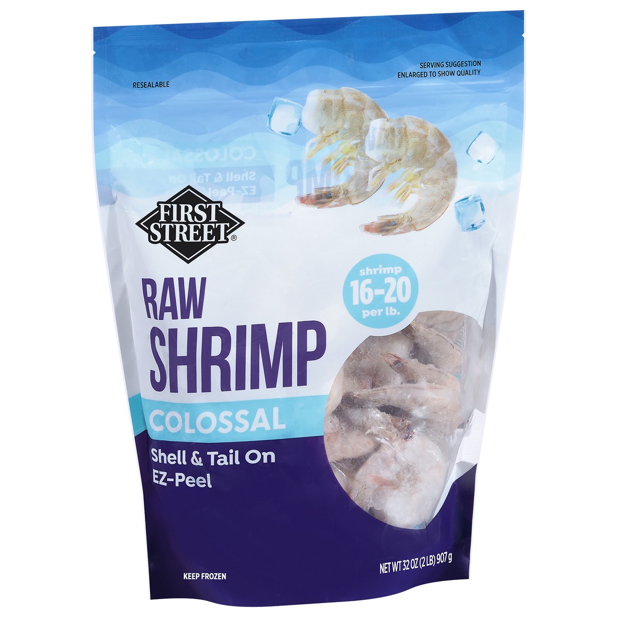 slide 2 of 4, First Street 16/20 Raw Shell On Ez Peel White Shrimp, 2 lb