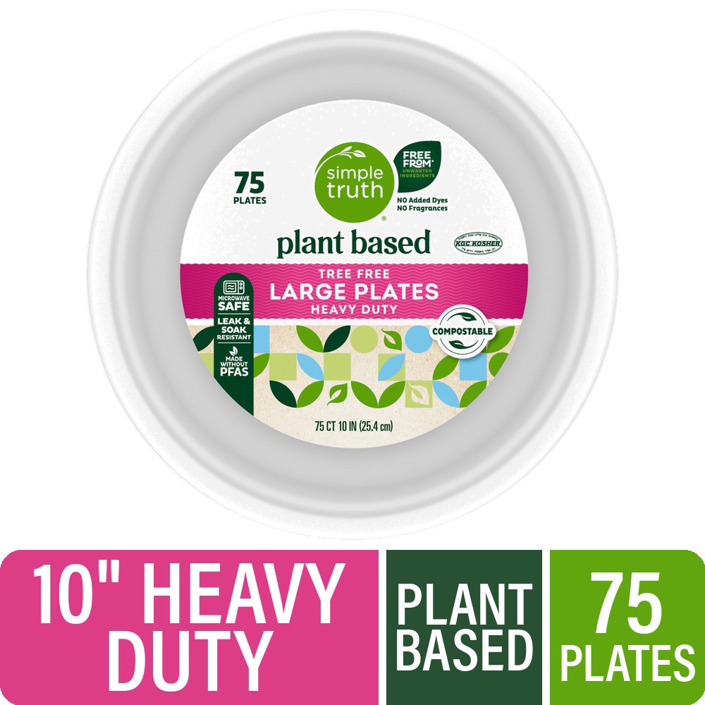 slide 1 of 4, Simple Truth Plant Based Tree Free Heavy Duty Compostable Large Plates, 75 ct / 10 in, 75 ct
