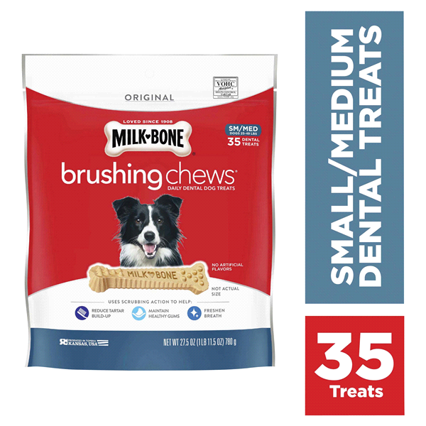 slide 1 of 1, Milk-Bone Brushing Chews Daily Dental Dog Treats, Small-Medium, 27.5 oz