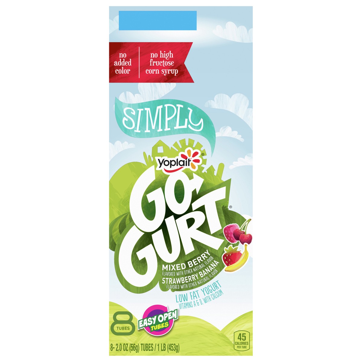 slide 1 of 3, Go-Gurt Simply Go-GURT Mixed Berry and Strawberry Banana Kids Low Fat Yogurt Variety Pack, Gluten Free, 2 oz Yogurt Tubes (8 Count), 8 ct