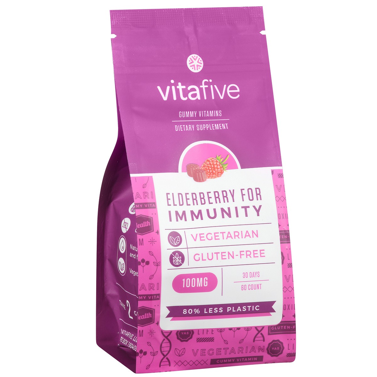 slide 3 of 9, Vitafive Immunity Gummy 100 Mg Elderberry Vitamins 60 ea Bag, 60 ct