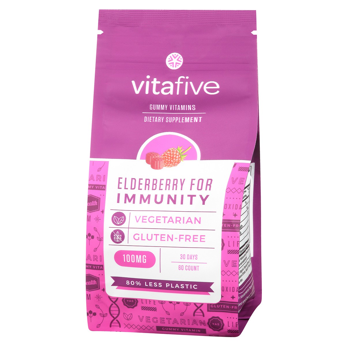 slide 8 of 9, Vitafive Immunity Gummy 100 Mg Elderberry Vitamins 60 ea Bag, 60 ct