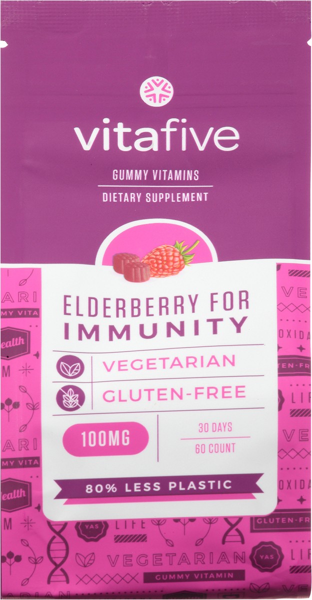 slide 1 of 9, Vitafive Immunity Gummy 100 Mg Elderberry Vitamins 60 ea Bag, 60 ct