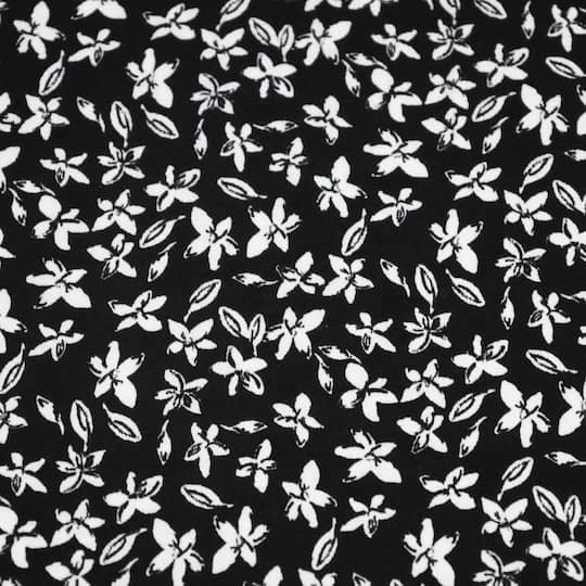 slide 1 of 3, Fabric Merchants Leaves On Black Double Brushed Stretch Fabric, 60 in