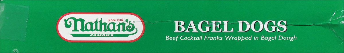 slide 4 of 9, Nathan's Famous Nathans Bagel Dogs, Beef Cocktail Franks Wrapped in a Bagel Dough, 7 oz