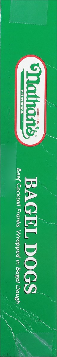 slide 7 of 9, Nathan's Famous Nathans Bagel Dogs, Beef Cocktail Franks Wrapped in a Bagel Dough, 7 oz