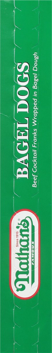 slide 8 of 9, Nathan's Famous Nathans Bagel Dogs, Beef Cocktail Franks Wrapped in a Bagel Dough, 7 oz