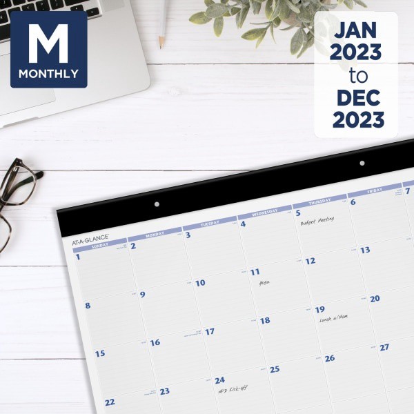 slide 3 of 8, At-A-Glance 2023 Ry Monthly Desk Pad Calendar, Blue/Gray, Large, 24'' X 19'', 24 in