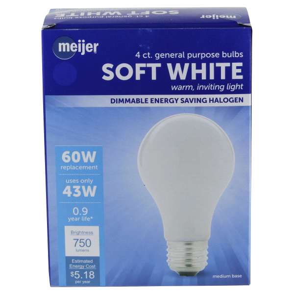 slide 1 of 5, Meijer 43W Halogen Soft White Energy Saving Bulb, 1 ct