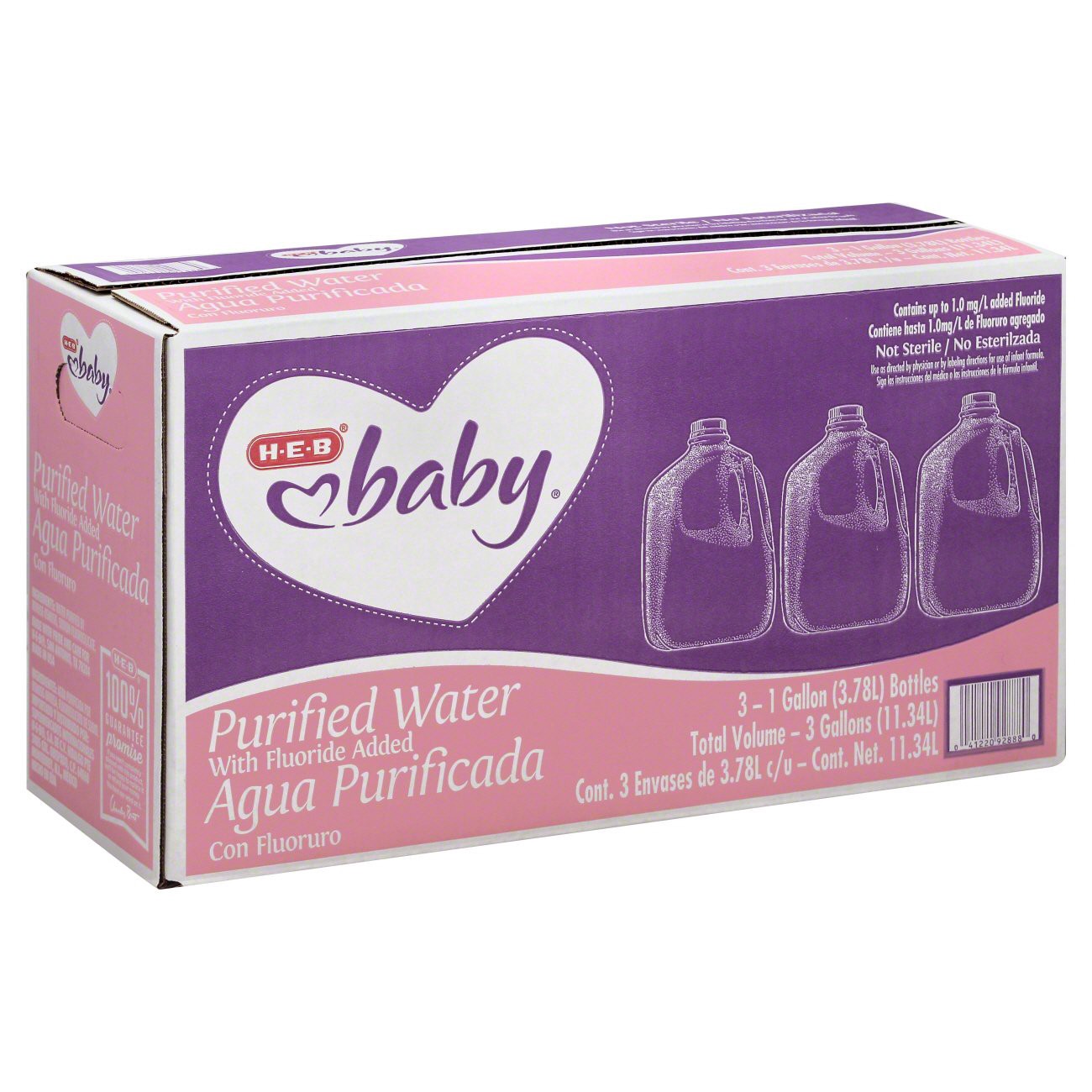 slide 1 of 1, H-E-B Baby Fluoridated Purified Water 3 pk, 1 gal