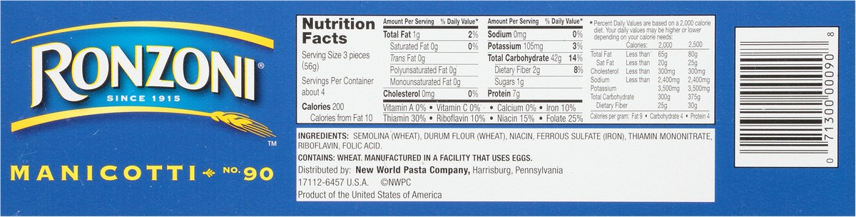 slide 5 of 7, Ronzoni Manicotti, 8 oz