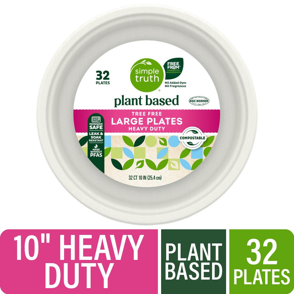 slide 1 of 4, Simple Truth Plant Based Tree Free Heavy Duty Compostable Large Plates, 32 ct / 10 in, 32 ct