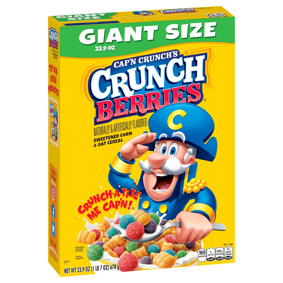 slide 10 of 10, Cap'n Crunch's Sweetened Corn & Oat Cereal Crunch Berries Naturally & Artificially Flavored 23.9 Oz, 23.9 oz