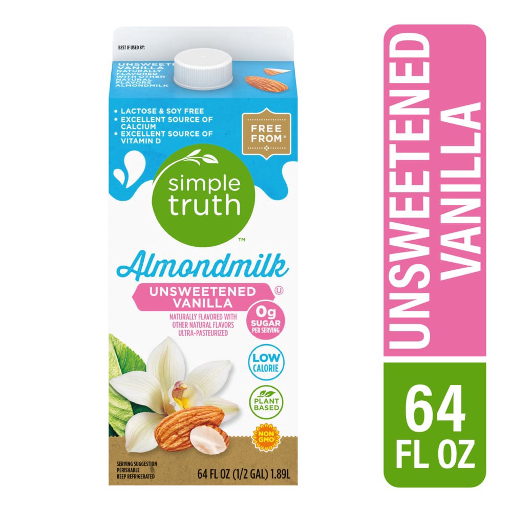 slide 1 of 3, Simple Truth Unsweetened Vanilla Almond Milk, 1/2 gal