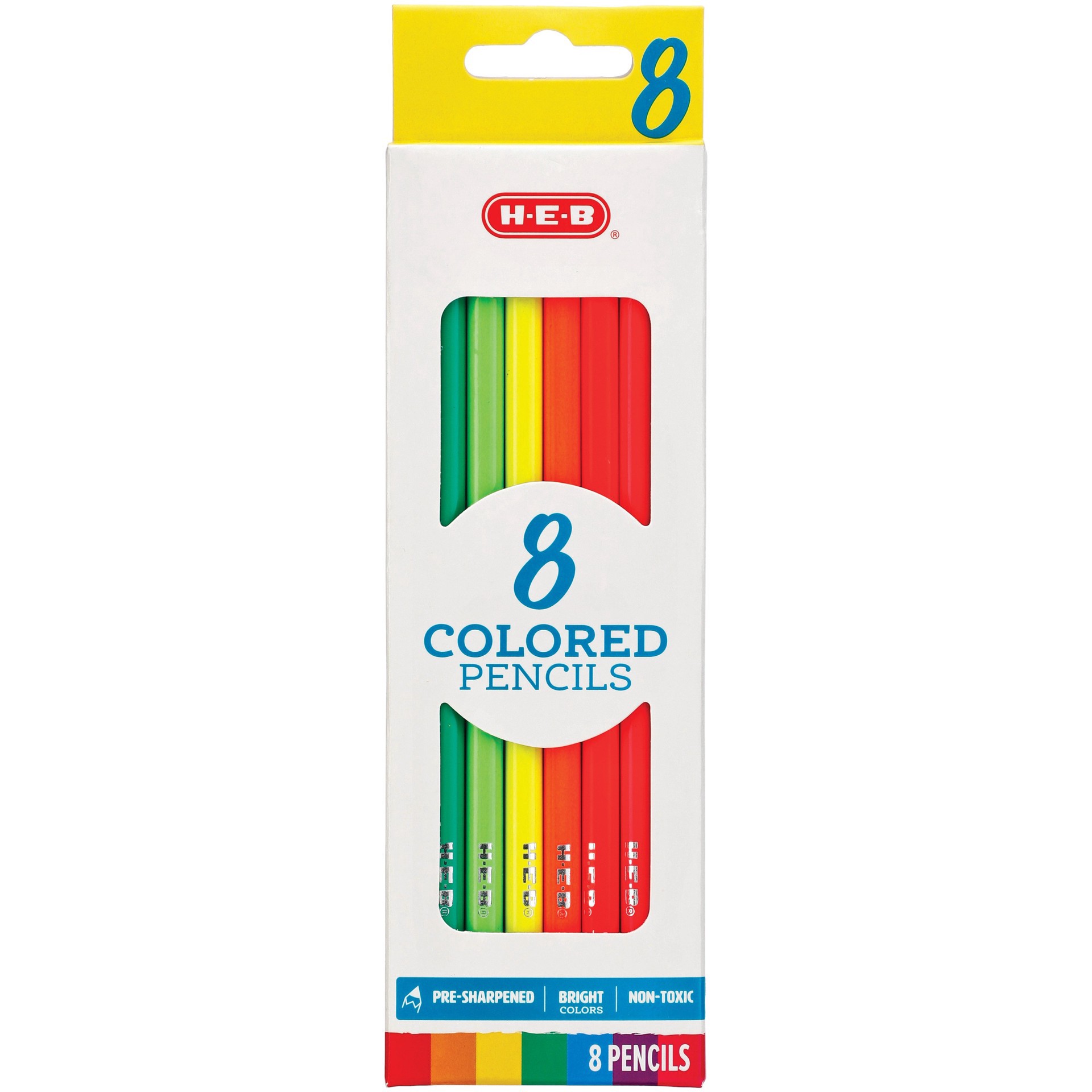 slide 1 of 1, H-E-B Bright Colored Pencils, 8 ct