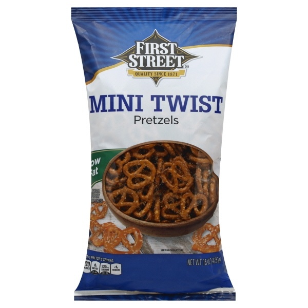 slide 1 of 1, First Street Mini Twist Pretzels, 15 oz