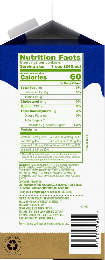 slide 2 of 3, Simple Truth Original Almond Milk, 64 fl oz
