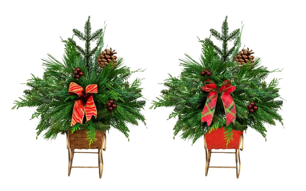 slide 1 of 1, Evergreen Sleigh Christmas Arrangement - Assorted, 1 ct