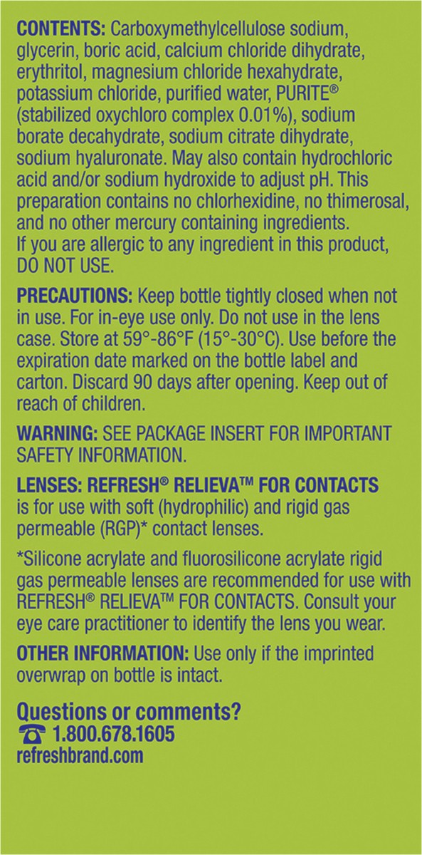 slide 3 of 5, Refresh Relieva For Contacts Lubricant Eye Drops For Use with Contact Lenses, 0.27 fl oz (8 mL), 0.27 fl oz