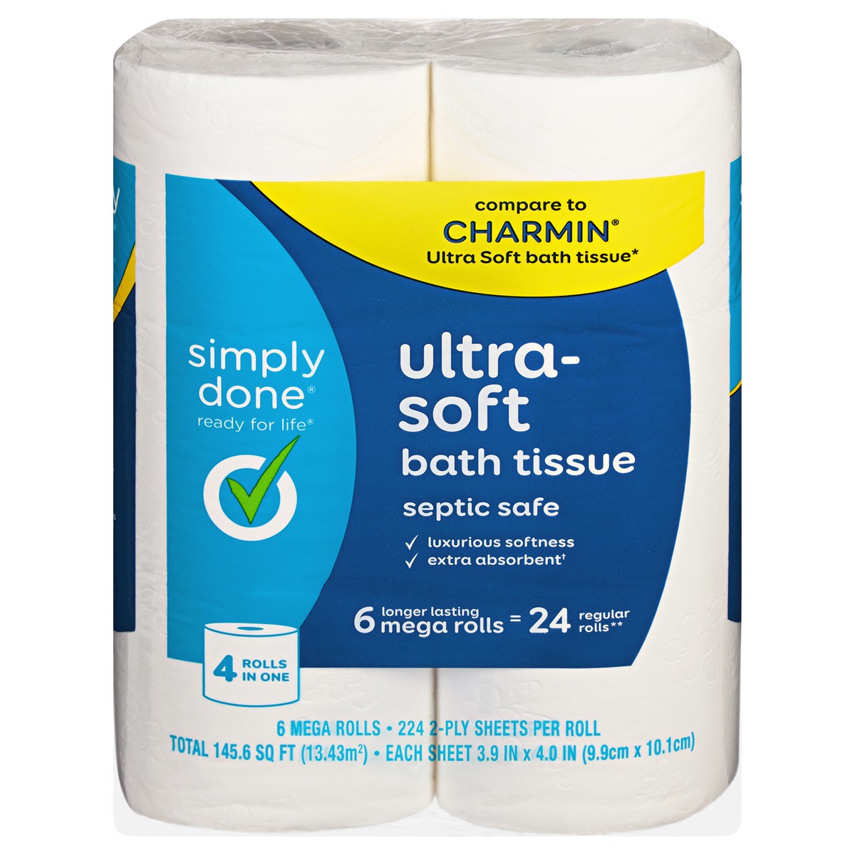 slide 1 of 12, Simply Done Ultra-Soft 2-Ply Mega Rolls Bath Tissue - 6 Rolls, 6 ct