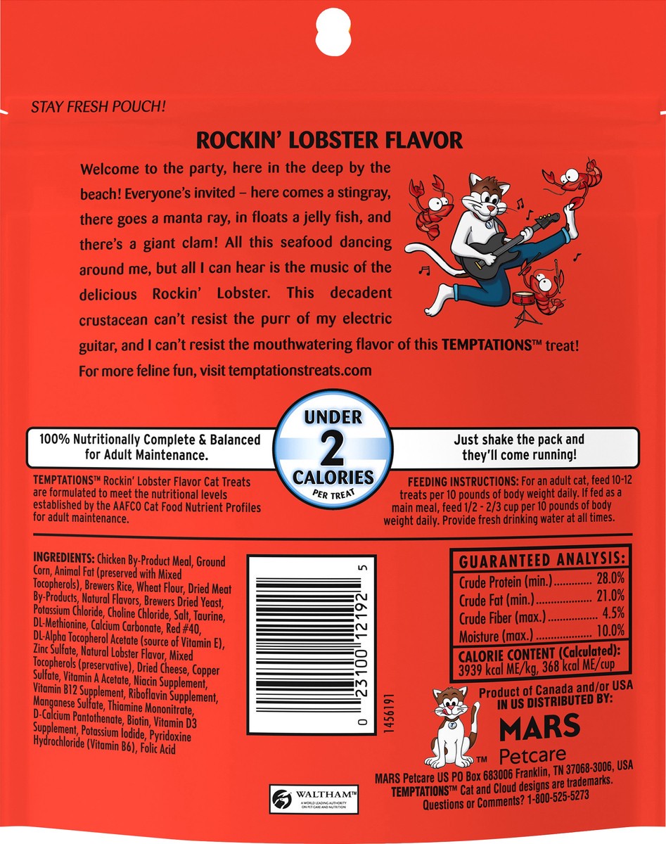 slide 4 of 5, TEMPTATIONS Classic Crunchy and Soft Cat Treats Rockin' Lobster Flavor, 6.3 oz. Pouch, 6.3 oz