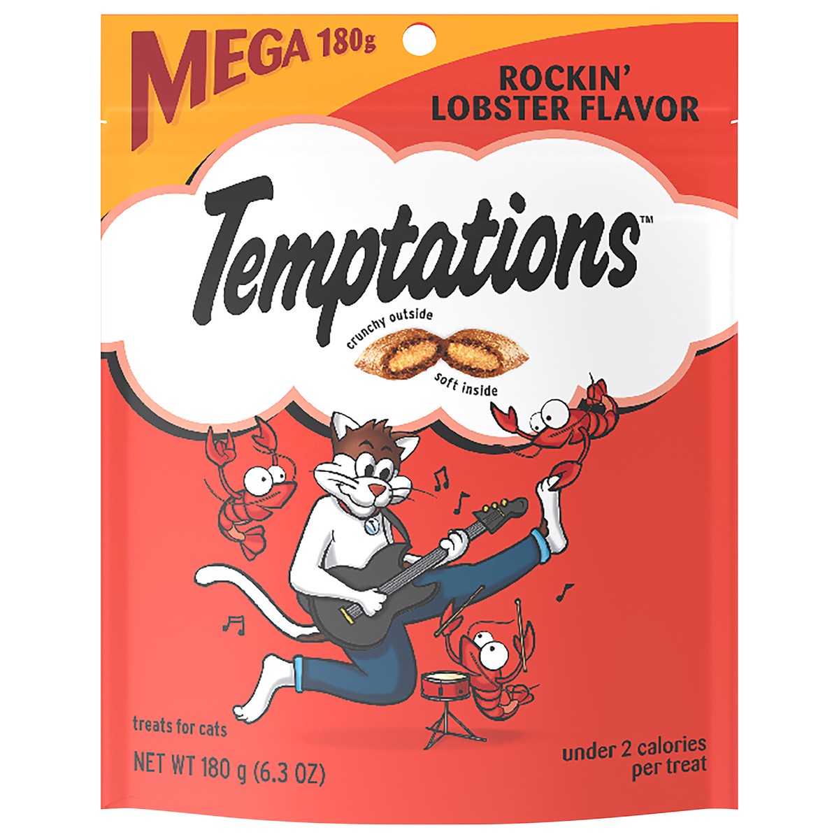 slide 1 of 5, TEMPTATIONS Classic Crunchy and Soft Cat Treats Rockin' Lobster Flavor, 6.3 oz. Pouch, 6.3 oz