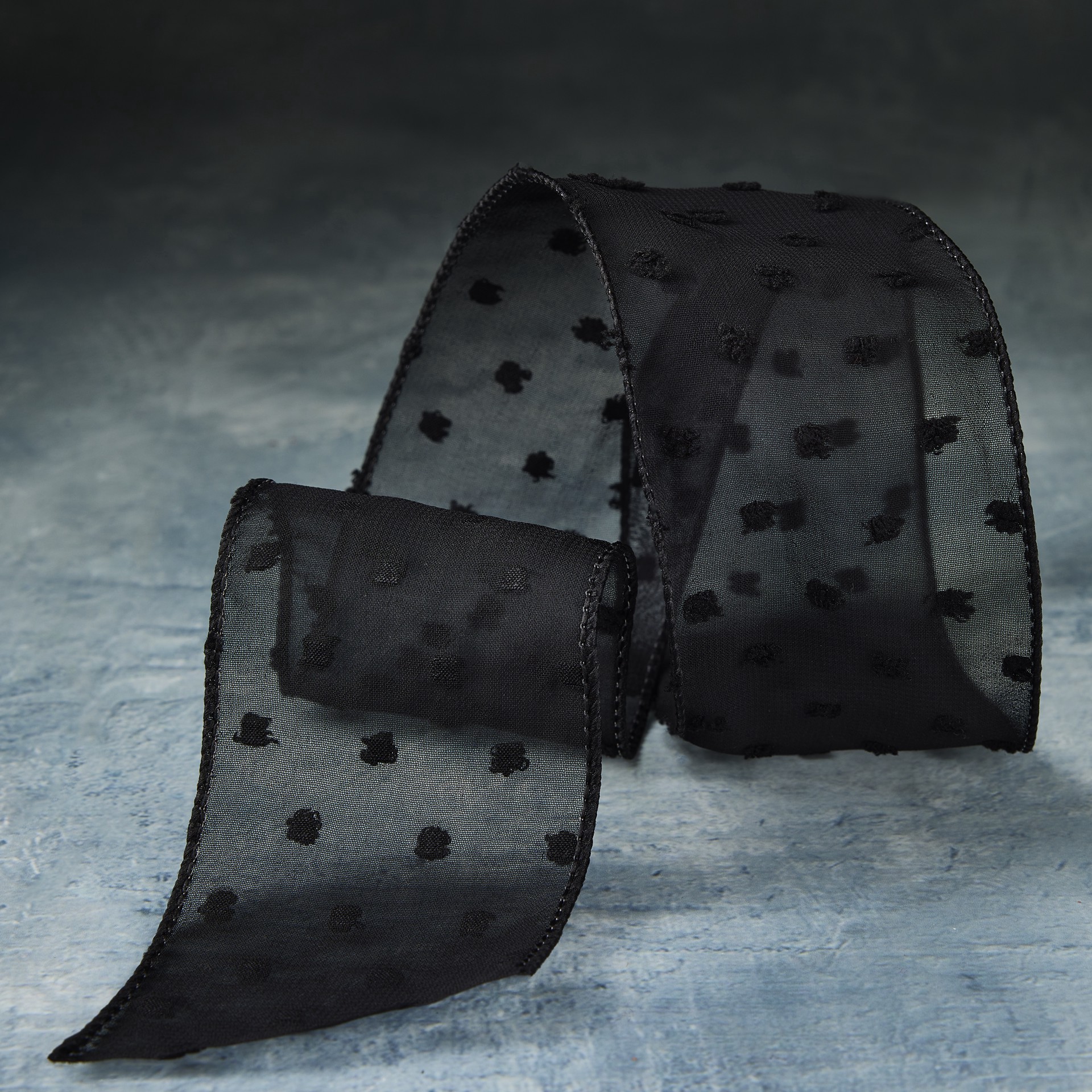 slide 2 of 2, 2.5" X 3yd. Black Chiffon Dotted Ribbon By Celebrate It Classic, 2.5 in x 3 yd