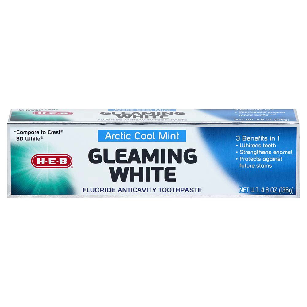 slide 1 of 1, H-E-B Gleaming White Fluoride Anticavity Toothpaste - Arctic Cool Mint, 4.8 oz