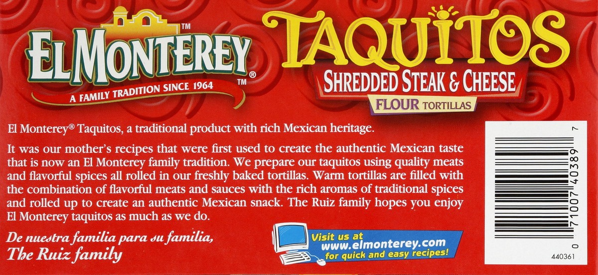 slide 4 of 6, El Monterey Beef & Cheese Flour Taquitos, 21 ct