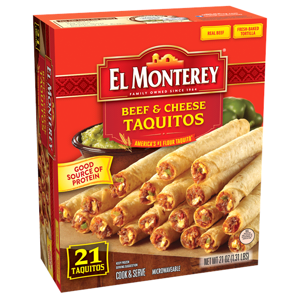 slide 1 of 6, El Monterey Beef & Cheese Flour Taquitos, 21 ct